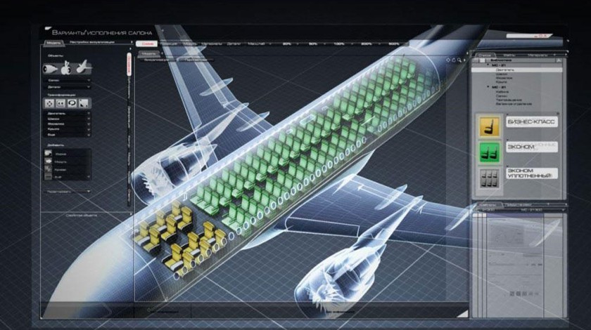 Компоновка салона самолета МС-21 (компьютерная модель)