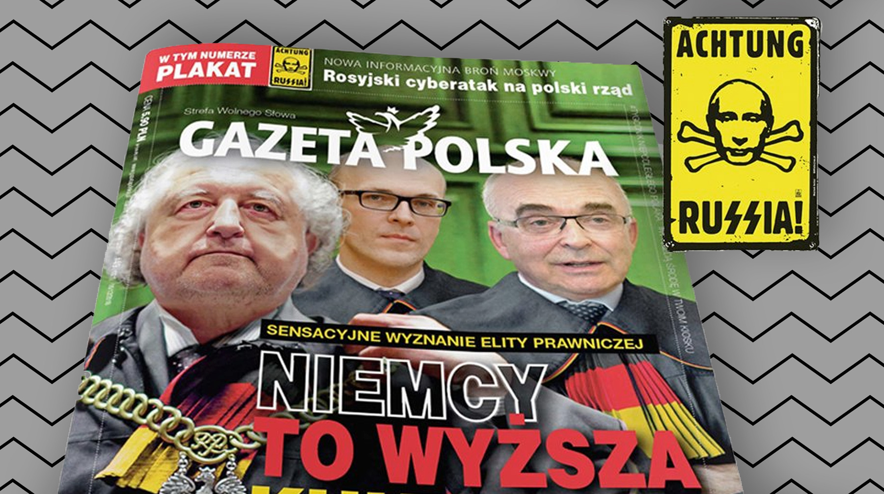 На желтом постере Gazeta Polska изображен Владимир Путин с надписью Achtung Russia! Коллаж: © Daily Storm / Митякова Марина