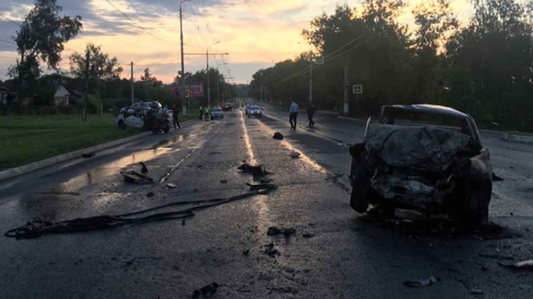 В результате удара два автомобиля Lada Granta загорелись Фото: © ГИБДД Мордовии