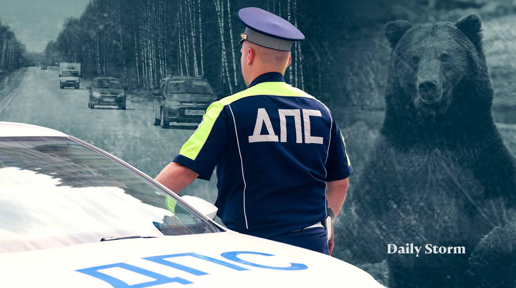 Сотрудники ДПС пять километров с мигалками и сиреной сопровождали животное, чтобы оно нашло лазейку и вернулось в лес Коллаж: Daily Storm