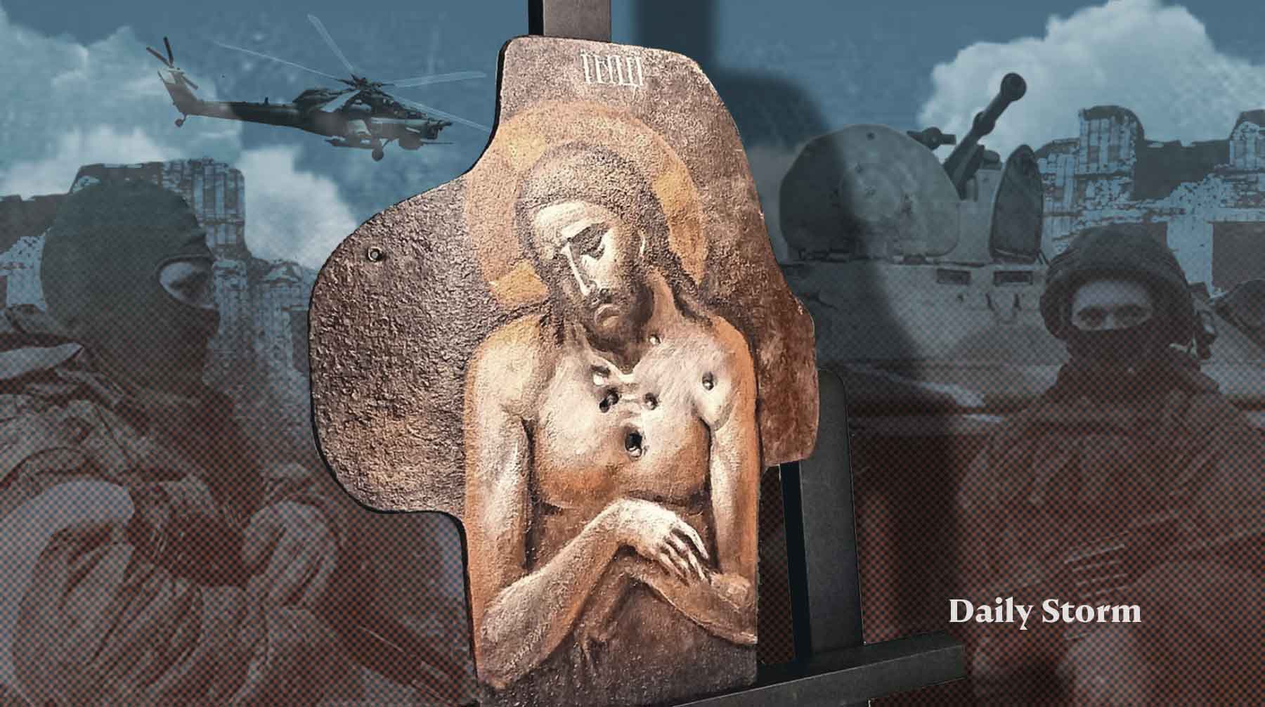 «Отмыли от крови и написали лики святых»: в «Ленкоме» открыли выставку икон на пластинах от бронежилетов бойцов СВО